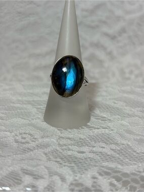 Artisan Oval Labradorite Sterling Silver Ring with High Blue Flash